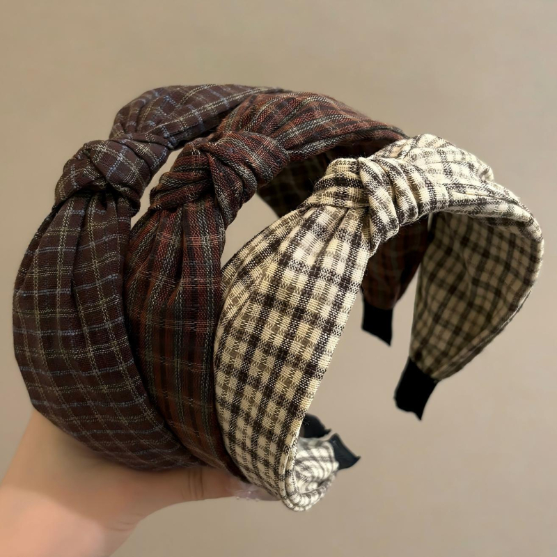 Diademă vintage în carouri, bandă de păr cu coroană înaltă pentru femei, accesoriu pentru păr, agrafă, elegant și la modă, aspect tineresc