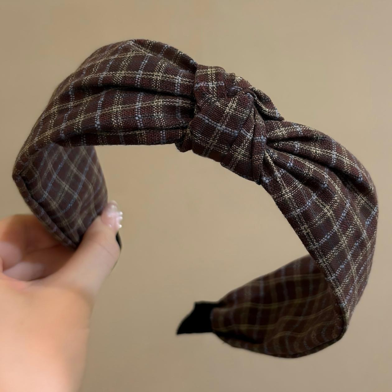 Diademă vintage în carouri, bandă de păr cu coroană înaltă pentru femei, accesoriu pentru păr, agrafă, elegant și la modă, aspect tineresc
