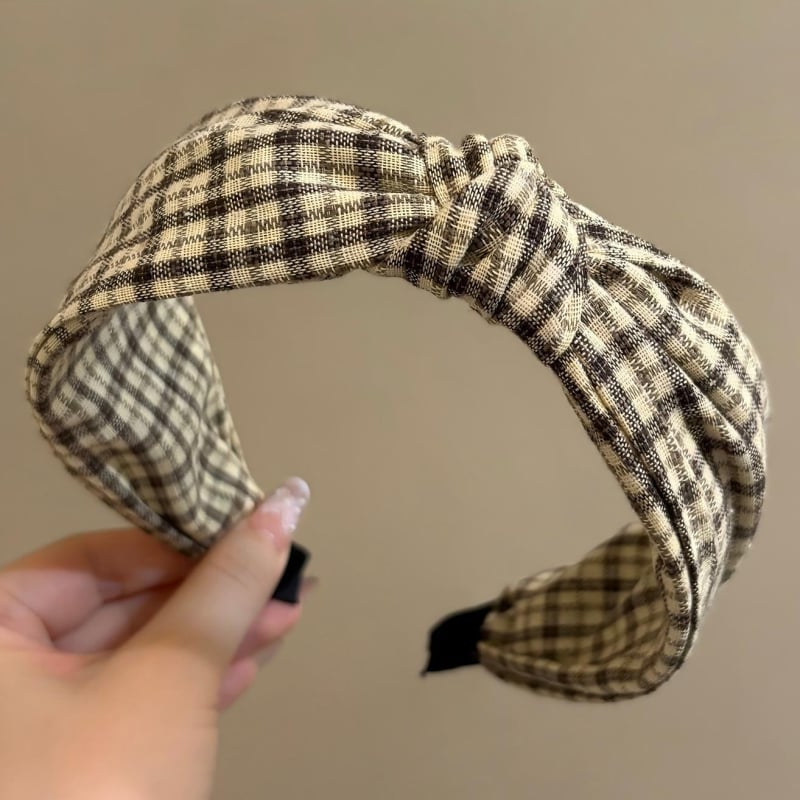 Diademă vintage în carouri, bandă de păr cu coroană înaltă pentru femei, accesoriu pentru păr, agrafă, elegant și la modă, aspect tineresc