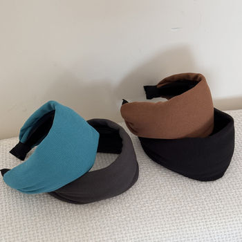 Bandă de păr vintage coreeană minimalistă, lată, confortabilă, culoare solidă, coroană înaltă, stil blogger, pentru femei