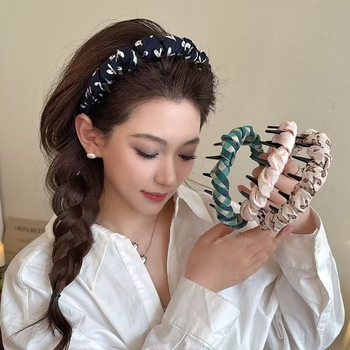 Diademă vintage cu dinți în valuri, bandă de păr din țesătură pentru femei, accesoriu elegant anti-derapant pentru îngrijire facială