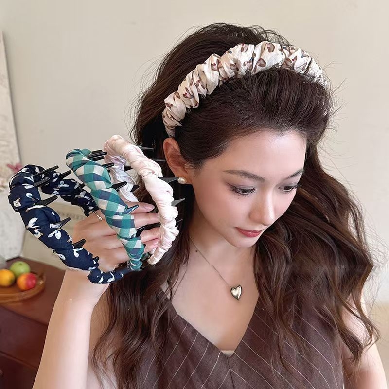 Diademă vintage cu dinți în valuri, bandă de păr din țesătură pentru femei, accesoriu elegant anti-derapant pentru îngrijire facială