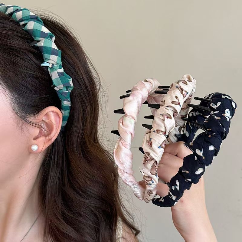 Diademă vintage cu dinți în valuri, bandă de păr din țesătură pentru femei, accesoriu elegant anti-derapant pentru îngrijire facială