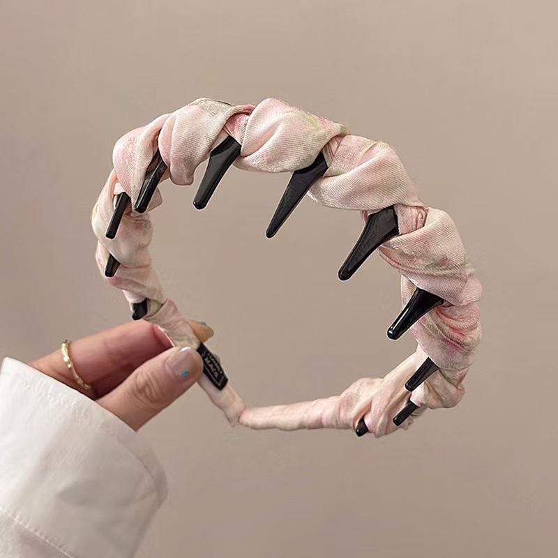 Diademă vintage cu dinți în valuri, bandă de păr din țesătură pentru femei, accesoriu elegant anti-derapant pentru îngrijire facială