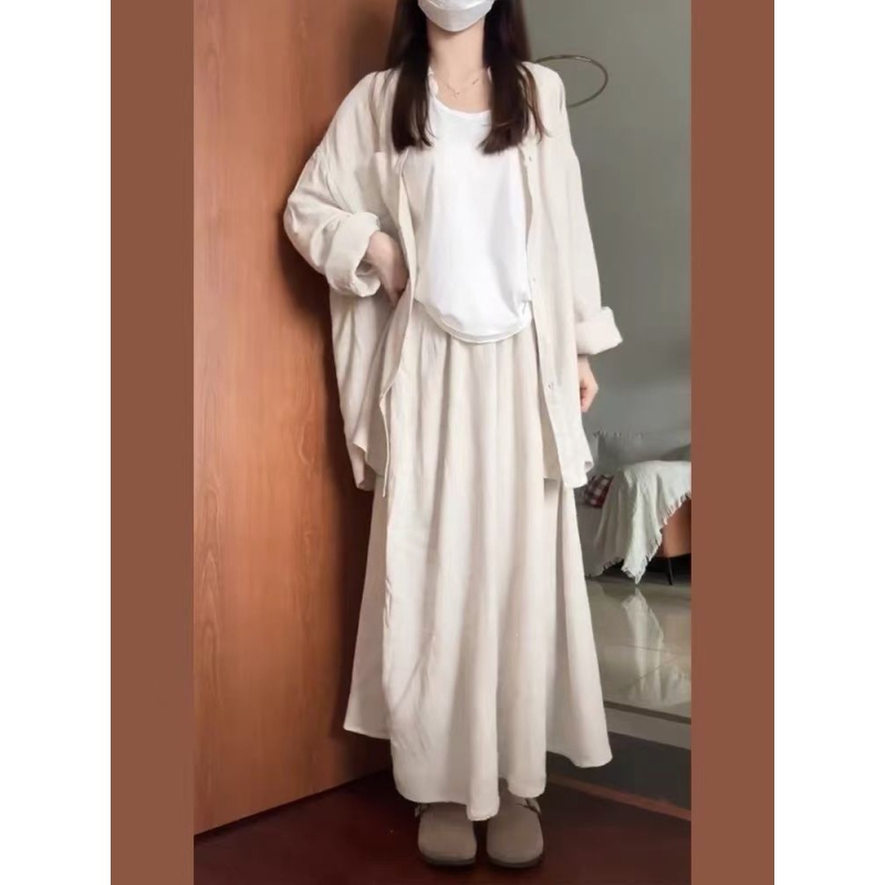 2026 Új stílusú, lazító casual ingruha-köntös két részes szett nőknek, nyár, koreai stílus, elegáns hosszú szoknya