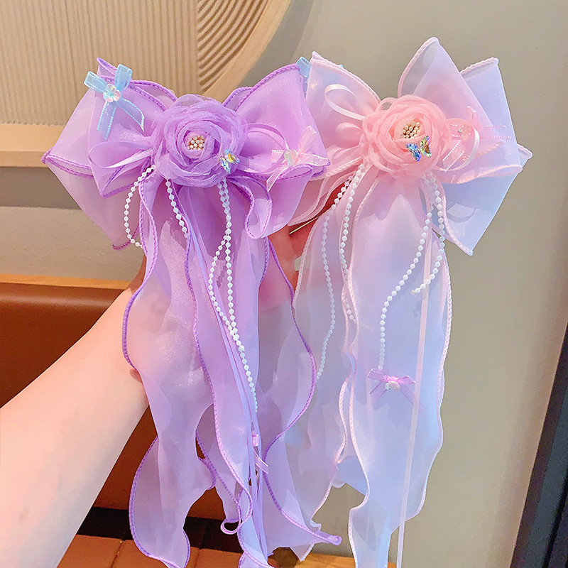 Gyerekeknek készült hajcsat masnival, virágos 3D-s sellő hercegnő-design