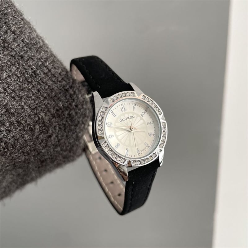 Ceas dama cu diamante pentru eleve liceu, cadran analog cu ace, stil retro casual, decor din strasuri, inspirat de Chanel