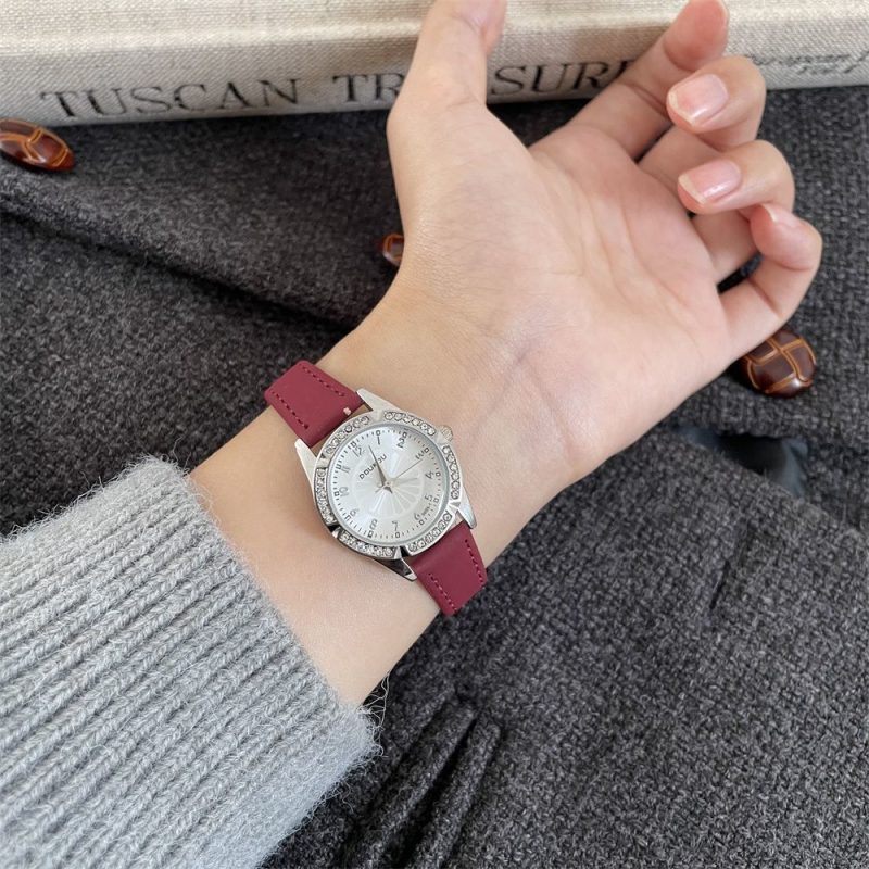 Ceas dama cu diamante pentru eleve liceu, cadran analog cu ace, stil retro casual, decor din strasuri, inspirat de Chanel