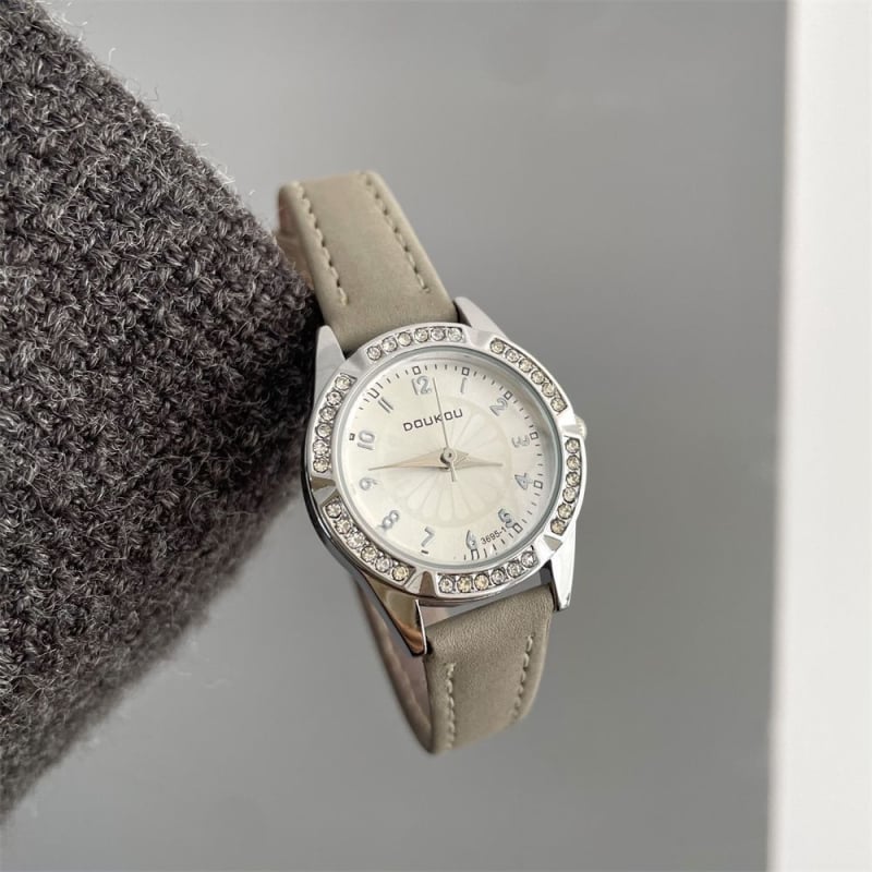 Ceas dama cu diamante pentru eleve liceu, cadran analog cu ace, stil retro casual, decor din strasuri, inspirat de Chanel