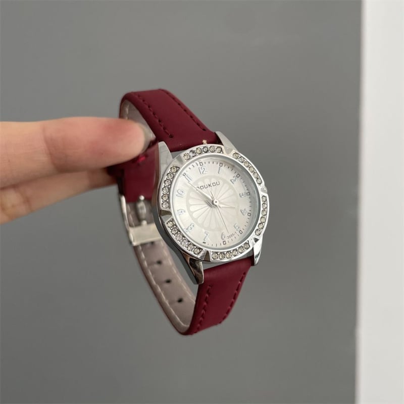 Ceas dama cu diamante pentru eleve liceu, cadran analog cu ace, stil retro casual, decor din strasuri, inspirat de Chanel