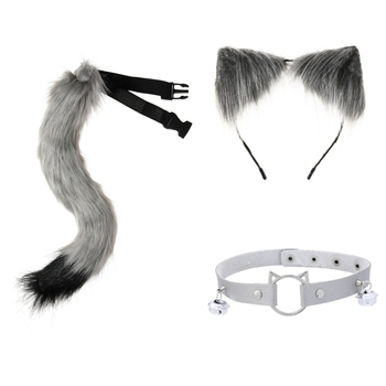 Set urechi de animal și coadă pentru cosplay — urechi și coadă plușate, bandă pentru cap pentru petreceri