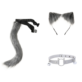 Set urechi de animal și coadă pentru cosplay — urechi și coadă plușate, bandă pentru cap pentru petreceri