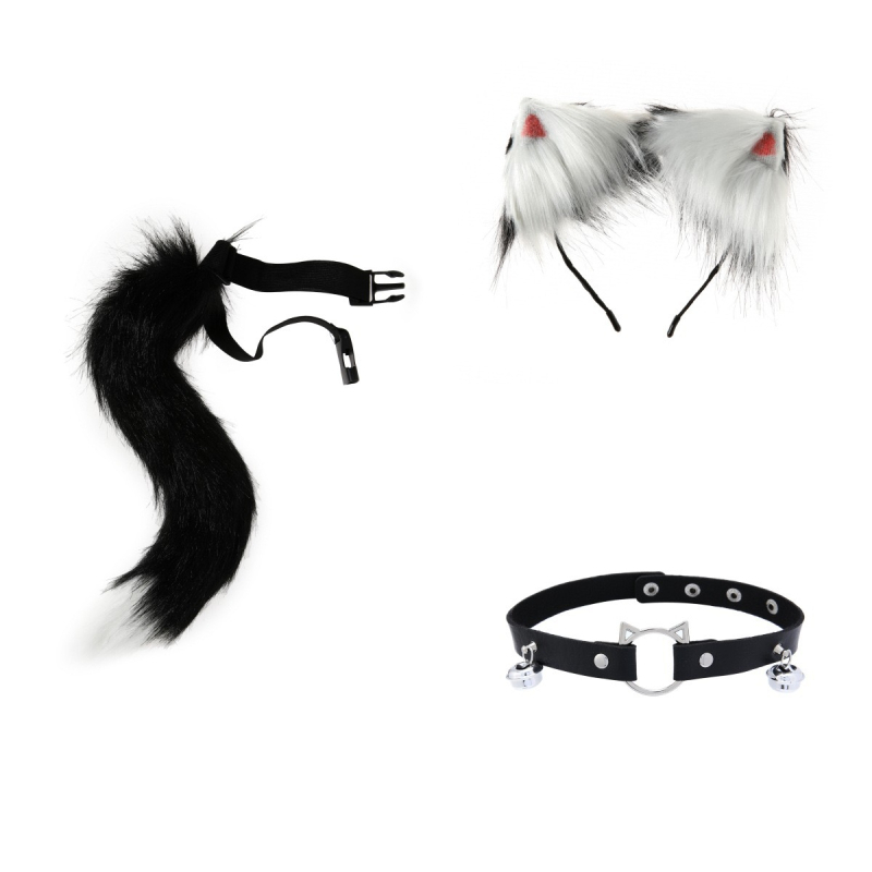 Set urechi de animal și coadă pentru cosplay — urechi și coadă plușate, bandă pentru cap pentru petreceri
