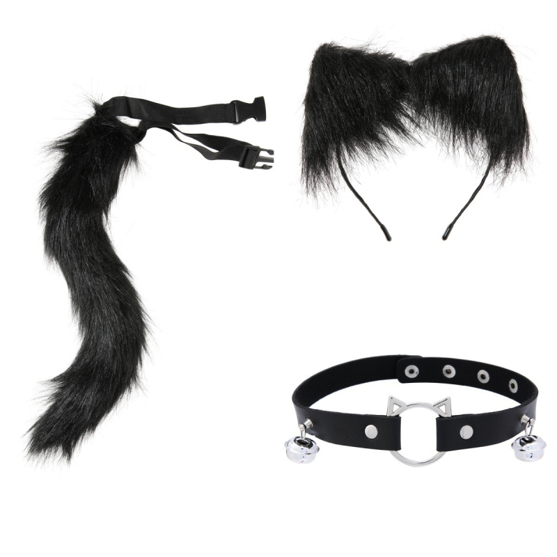 Set urechi de animal și coadă pentru cosplay — urechi și coadă plușate, bandă pentru cap pentru petreceri