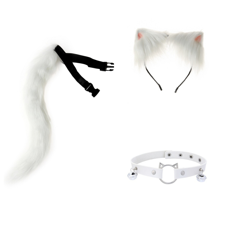 Set urechi de animal și coadă pentru cosplay — urechi și coadă plușate, bandă pentru cap pentru petreceri