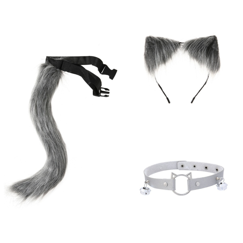 Set urechi de animal și coadă pentru cosplay — urechi și coadă plușate, bandă pentru cap pentru petreceri