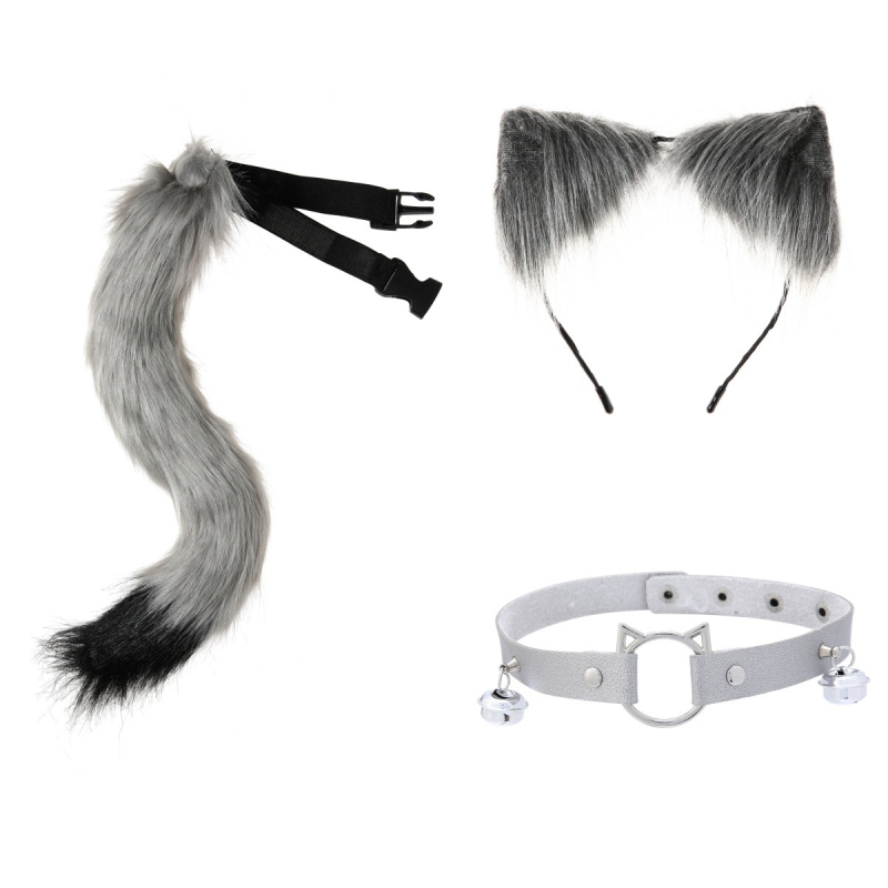 Set urechi de animal și coadă pentru cosplay — urechi și coadă plușate, bandă pentru cap pentru petreceri