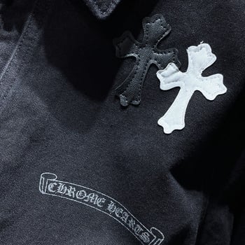 Jachetă de denim Klorin, unisex, croi lejer, patch din piele în formă de cruce, stil versatil – model nou greu
