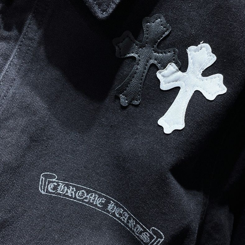 Jachetă de denim Klorin, unisex, croi lejer, patch din piele în formă de cruce, stil versatil – model nou greu