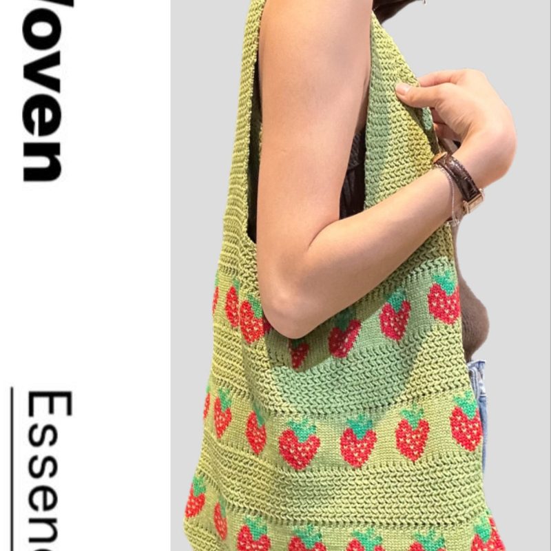Geantă tote cu model căpșună, croșetată, capacitate mare, geantă de mână pentru femei, crossbody