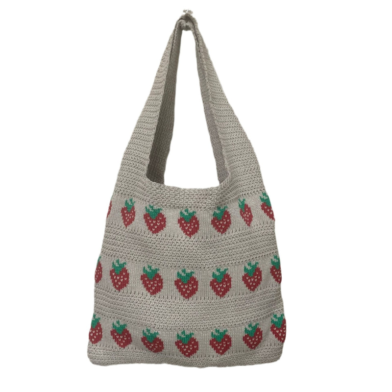 Geantă tote cu model căpșună, croșetată, capacitate mare, geantă de mână pentru femei, crossbody