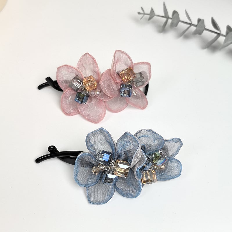 Kézzel készített organza virág hajcsat, nagy méret, elegáns fejékszer