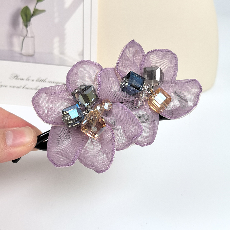 Kézzel készített organza virág hajcsat, nagy méret, elegáns fejékszer
