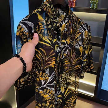 2026 Férfi nyári slim-fit rövid ujjú Ice Silk ing, stílusos egyedi nyomtatás, könnyű anyag