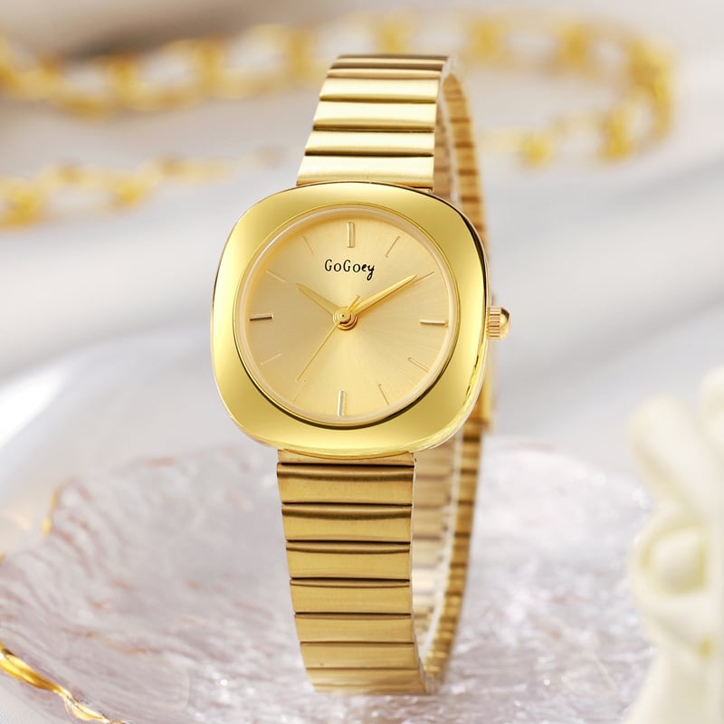 GOGOEY GG238 Ceas de damă din aliaj, nuanță aurie, cuarț, cadran 28 mm, timp mondial, stil coreean