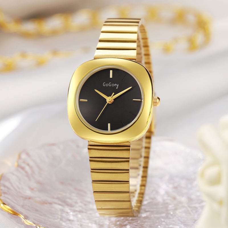 GOGOEY GG238 Ceas de damă din aliaj, nuanță aurie, cuarț, cadran 28 mm, timp mondial, stil coreean