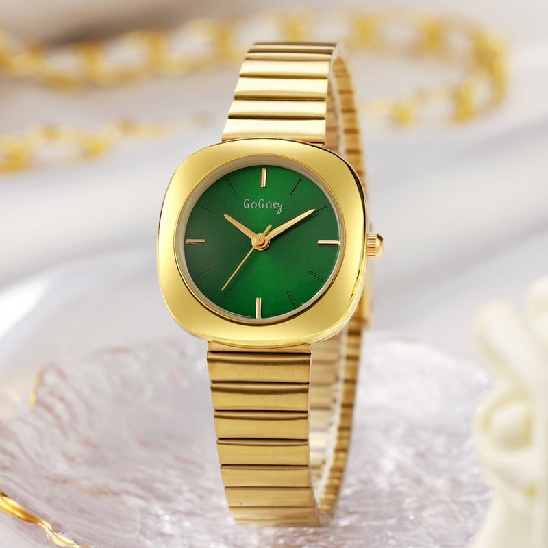 GOGOEY GG238 Ceas de damă din aliaj, nuanță aurie, cuarț, cadran 28 mm, timp mondial, stil coreean