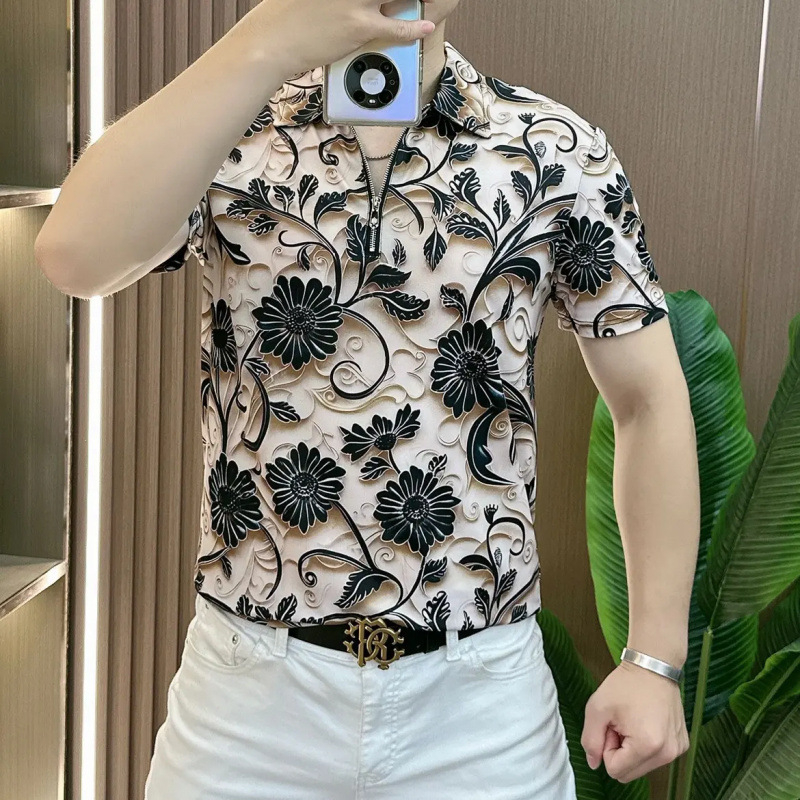 Designer kiadás: Férfi nyári slim-fit rövid ujjú polo ing, koreai stílusú gallér