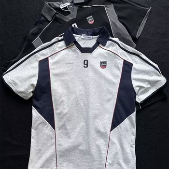 2025-ös férfi amerikai sport polo ing, nyár, városi mintás design, laza szabás, motoros hangulat