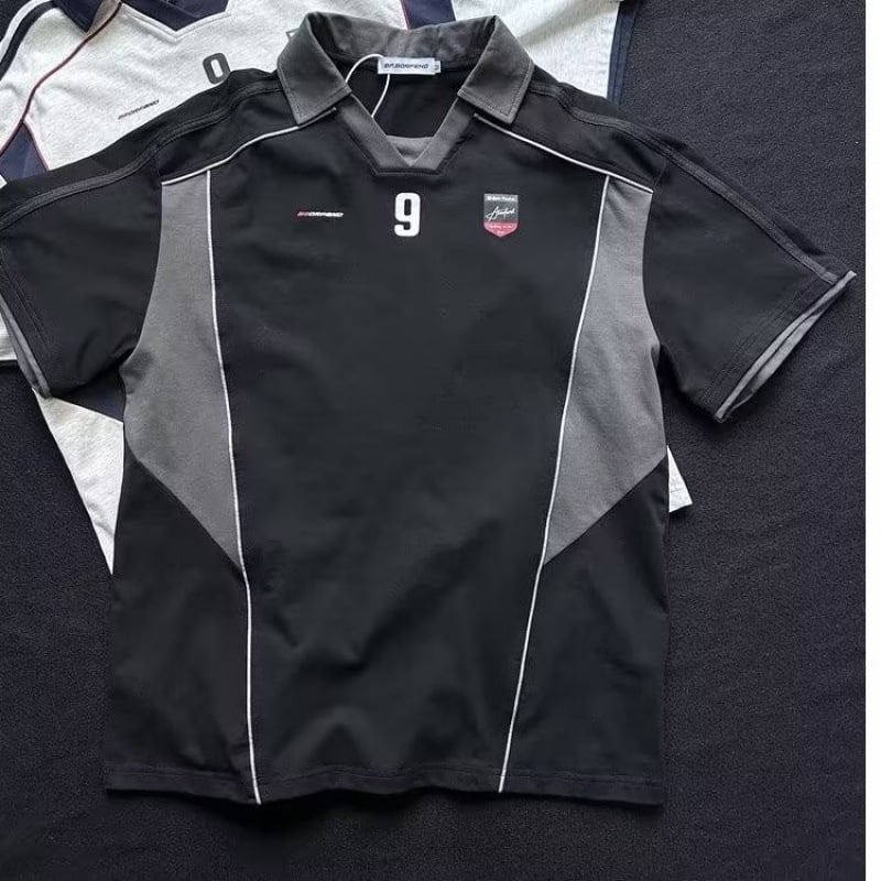 2025-ös férfi amerikai sport polo ing, nyár, városi mintás design, laza szabás, motoros hangulat