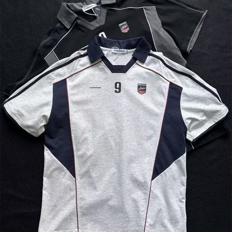 2025-ös férfi amerikai sport polo ing, nyár, városi mintás design, laza szabás, motoros hangulat