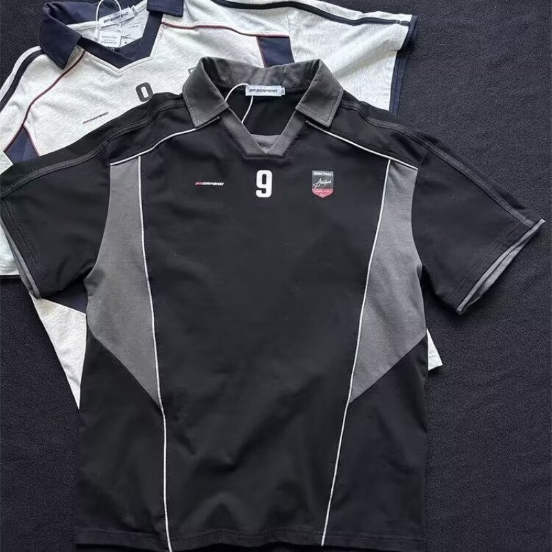 2025-ös férfi amerikai sport polo ing, nyár, városi mintás design, laza szabás, motoros hangulat