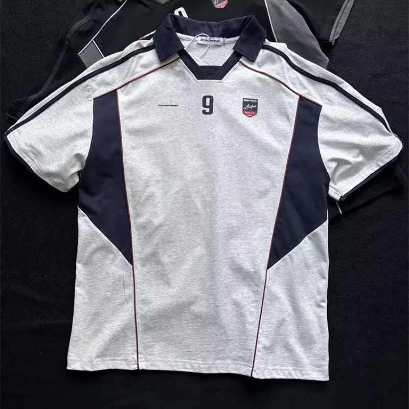 2025-ös férfi amerikai sport polo ing, nyár, városi mintás design, laza szabás, motoros hangulat