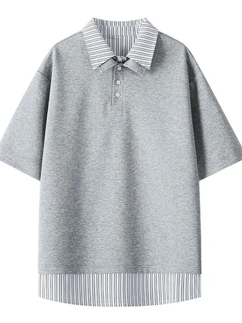 Férfi nyári polo felső, rövid ujjú, polo gallér, csíkos mintázat, japán retro stílus, egyetemi/stílusos, hétköznapi felső