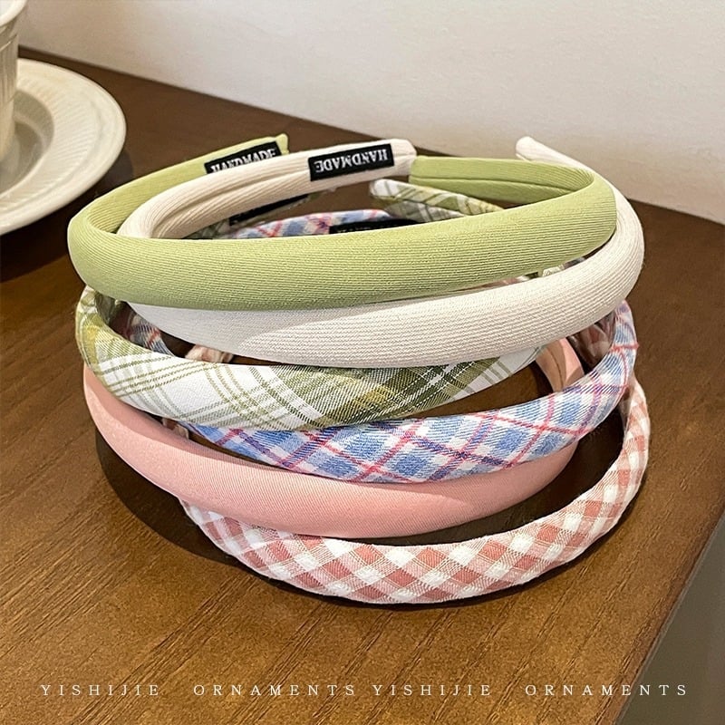Bandă de păr țesută în verde muștar, bandă de cap din burete, vară, design răsucit, accesorii feminine proaspăt și drăguț în stil coreean