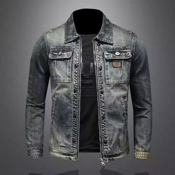 Férfi denim dzseki, vintage hatású, minimalistikus munkaruházati stílusban, casual és sokoldalú tavasz–őszre.
