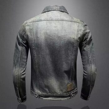 Férfi denim dzseki, vintage hatású, minimalistikus munkaruházati stílusban, casual és sokoldalú tavasz–őszre.