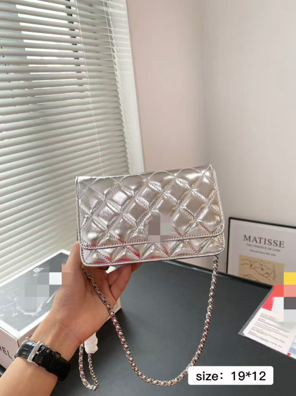 Geantă chic cu lanț, crossbody din PVC, cu sloturi pentru carduri, buzunar cu fermoar și buzunar pentru monede — compactă și practică.