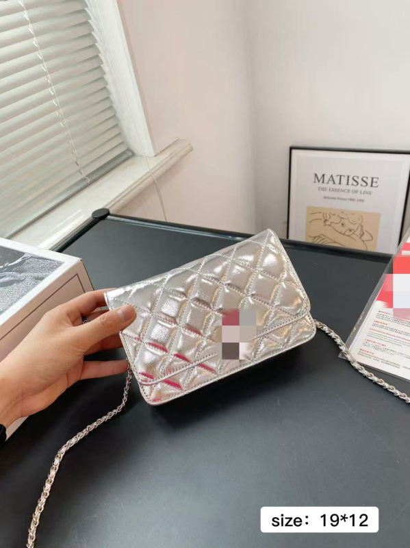 Geantă chic cu lanț, crossbody din PVC, cu sloturi pentru carduri, buzunar cu fermoar și buzunar pentru monede — compactă și practică.