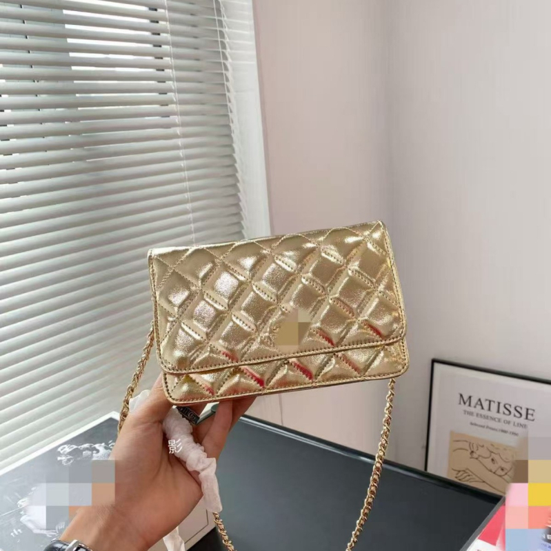 Geantă chic cu lanț, crossbody din PVC, cu sloturi pentru carduri, buzunar cu fermoar și buzunar pentru monede — compactă și practică.