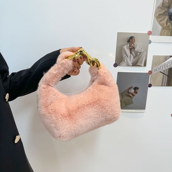 Geantă de damă din pluș cu lanț, formă de dumpling, mărime medie, pentru uz zilnic