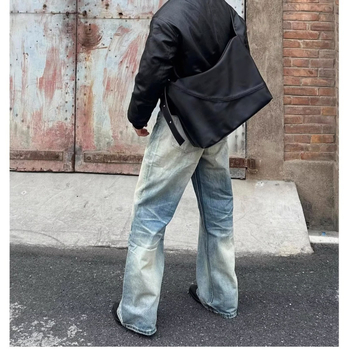 Cleanfit Férfi laza szabású farmernadrág - kék mosott denim, amerikai utcai stílus