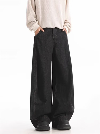 Amerikai-stílusú Cleanfit, retro, kiváló minőségű férfi farmer, széles lábakkal és laza egyenes szabás, mindennapi nadrág