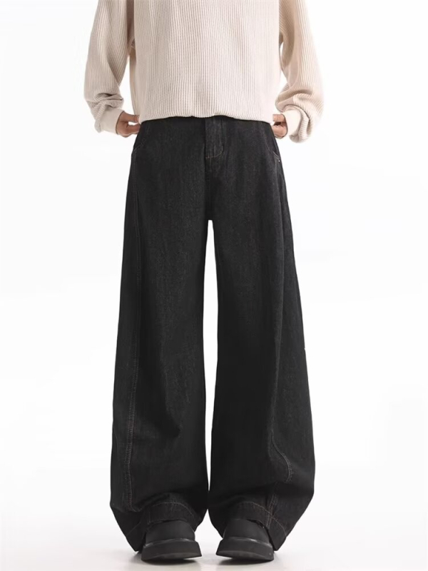 Amerikai-stílusú Cleanfit, retro, kiváló minőségű férfi farmer, széles lábakkal és laza egyenes szabás, mindennapi nadrág