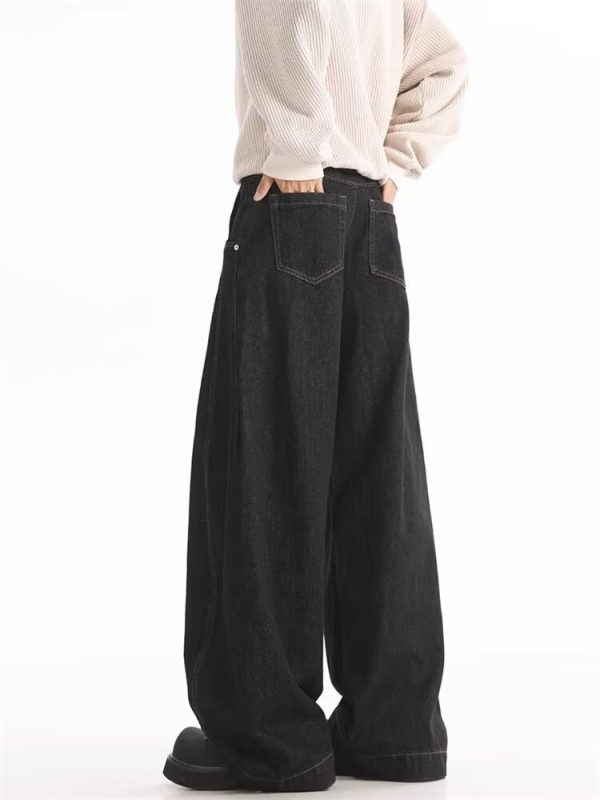 Amerikai-stílusú Cleanfit, retro, kiváló minőségű férfi farmer, széles lábakkal és laza egyenes szabás, mindennapi nadrág