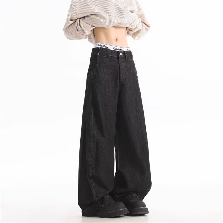 Amerikai-stílusú Cleanfit, retro, kiváló minőségű férfi farmer, széles lábakkal és laza egyenes szabás, mindennapi nadrág